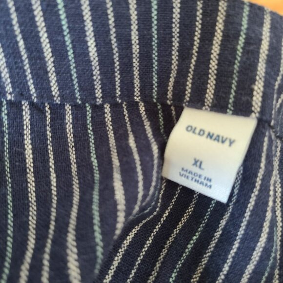 Old Navy Linen Blend Striped Button Front Midi Dress XL Pockets Cottagecore - Picture 5 of 9